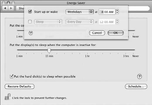 Chapter 4: Adjusting System Preferences Save Energy with Power Settings 1. Open System Preferences by choosing Apple System Preferences. 2. Click the Energy Saver icon. 3.