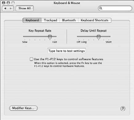 Adjust the Key Repeat Rate and Delay Until Repeat sliders to change the rate of repeat when you hold down keyboard keys.