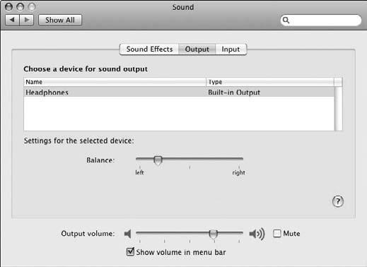 Chapter 4: Adjusting System Preferences Adjust Audio Settings 1. Open System Preferences and then click the Sound icon. 2. Click the Sound Effects button to bring sound effect settings to the front.