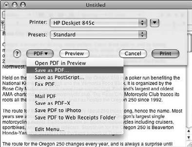 3. Choose PDF Save as PDF, as shown in Figure 5-11. 4. Type a file name for the PDF file in the Save as field. 5. Choose a location in which to save the PDF file in the Where menu. 6. Click Save. 7.