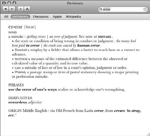 Chapter 5: Utilizing OS X Applications Look Up Words in the Dictionary 1. Open the Applications folder and then double-click the Dictionary icon. 2.
