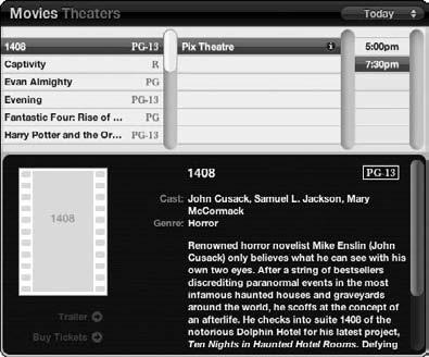 Check Movie Times Check Movie Times 1. Open Dashboard. If the Movies widget isn t already part of your Dashboard, add it, as I describe earlier in this chapter. 2.