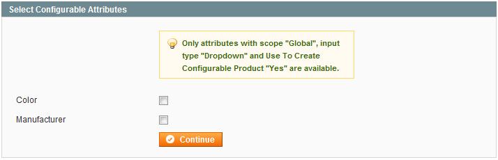 Select Configurable Attributes This section enables you to select the product attributes that can be configured.
