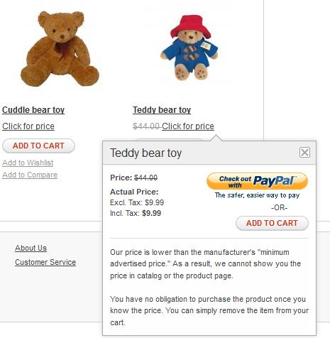 Promotions Figure 211. For the Teddy bear toy the Display Actual Price is set to On Gesture.