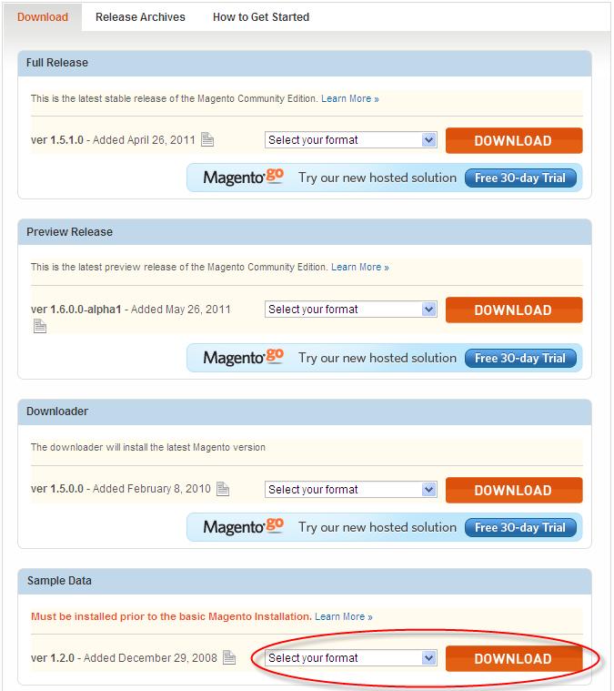 Installing Magento CE Figure 4. Magento Download Page (Magento Sample Data) Note: This page will appear slightly differently on the web after a newer version is released. 2.
