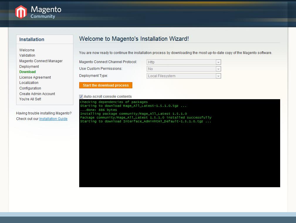 Installing Magento CE o o For folders 0777 (permissions for read, write, and execute) For files 0666 (permissions for read and write) 12. Select the Deployment type that you selected in step 7.