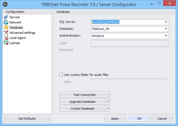 Server Configuration of MS SQL Server editions compatible with the current version of TRBOnet Voice Recorder, refer to section 2.3 Hardware and Software Requirements (page 2).