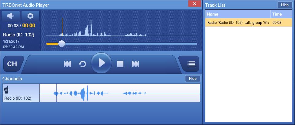 Figure 28: Playing back the audio file of the selected voice call If you select multiple voice calls in the list and click the Play button, all selected calls are added to the bottom of the track