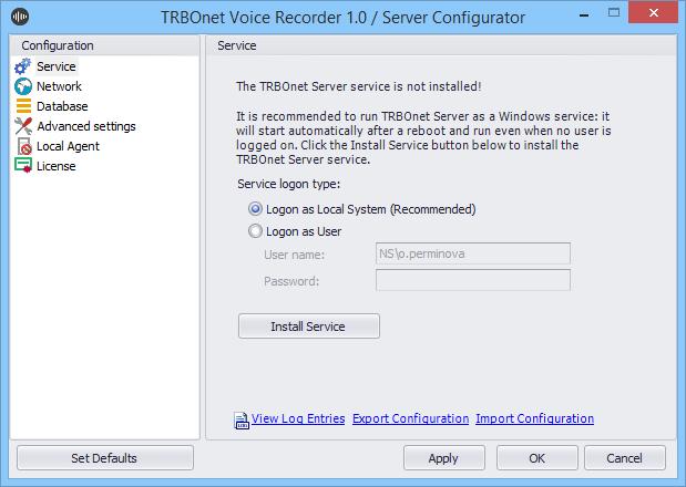 Figure 1: TRBOnet Voice Recorder Server window 4.2 Managing the Software License TRBOnet Voice Recorder comes with a free trial license that allows you to evaluate the product.