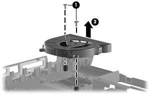 3. Lift the system fan from the base enclosure (2).