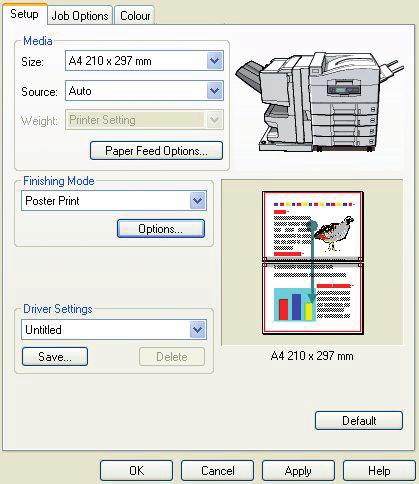 POSTER PRINTING This option allows you to print posters by dividing a single document page into multiple pieces (sometimes called tiles ). Each piece prints, enlarged, on a separate sheet.