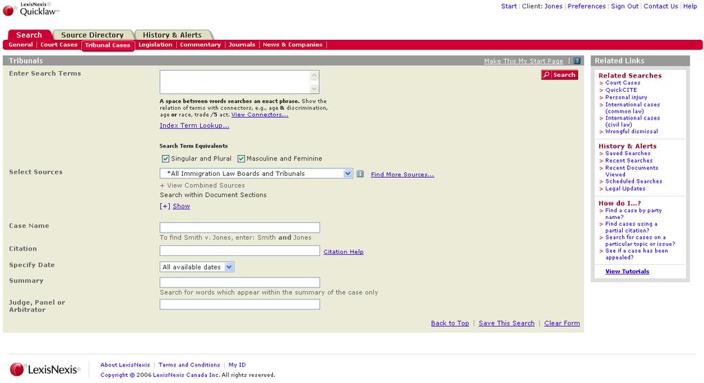 Customization Start Page You can specify which search form should first be displayed when you sign in to Quicklaw.