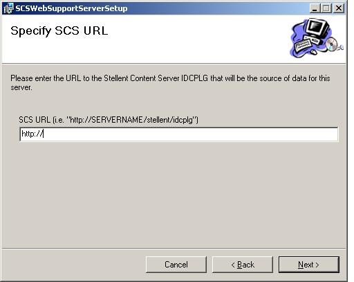 Installation and Configuration Specify URL Screen This screen is used to specify the URL of the Content Server used.