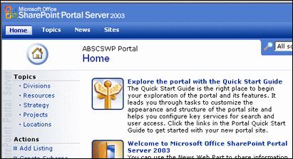Installation and Configuration SharePoint Main Screen The SharePoint Main Screen is the starting page for your SharePoint portal. To access this page, go to your SharePoint home page.