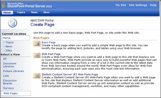 Installation and Configuration SharePoint Create Page Screen The SharePoint Create Page Screen is used to add web pages or web part pages to your SharePoint site.