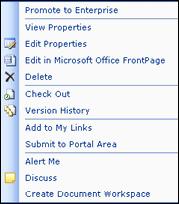 Using Web Parts Promote to Enterprise Menu The Promote to Enterprise menu is used to store content on the Content Server for use on other sites. To access this menu, rest the cursor on a content name.