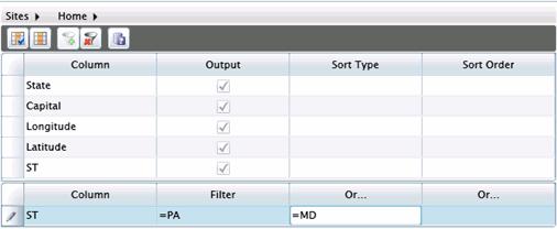 c. Enter a filter expression under Filter. You can use multiple filter expressions by entering them in the Or columns.