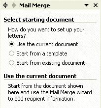 You ll notice, at the bottom of the Task Pane that it looks like the image on the right. Now that we ve selected Letters, we can proceed to the next step in the Wizard. Click Next: Starting document.