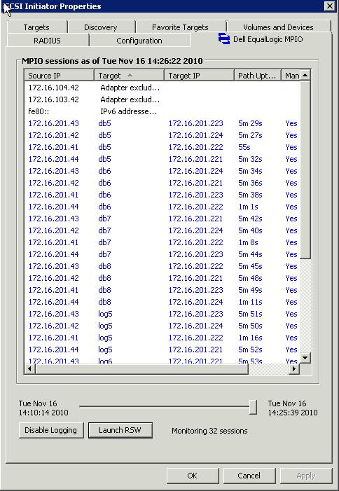 Figure 17 MPIO Connections After connecting to volumes, we used windows disk management tool to bring online, partition and format the disks with NTFS. 4.