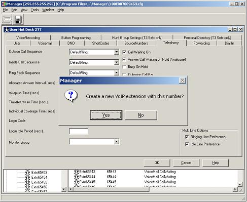 7. Complete the user. Choose the No option for creating a new VoIP extension.