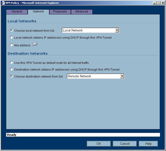 8. Configure the VPN Local and Destination networks. Select the Network tab.