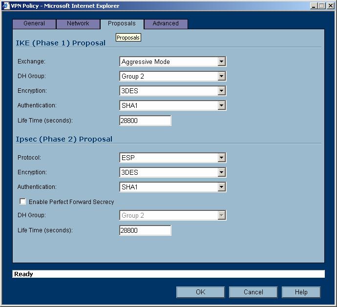 9. Configure the VPN proposal. Select the Proposals tab.