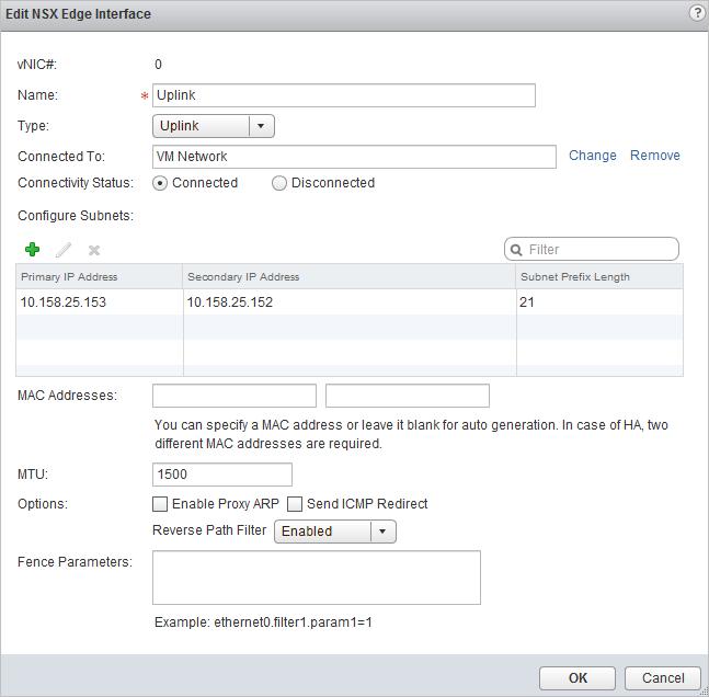 Select the first vnic and click the Edit icon to edit the first vnic, this is your Load Balancer virtual appliance.