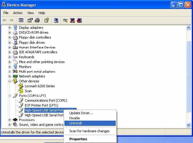 The TRP-C08S device driver can be un-loaded through Device Manager as well.