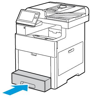 Paper and Media Loading Labels in Tray 1 1. To remove the tray from the printer, pull out the tray until it stops. Lift the front of the tray slightly, then pull it out. 2.