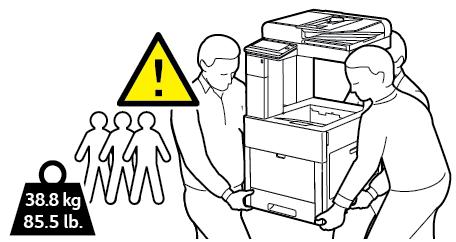 Failure to repackage the printer properly for shipment can result in damage not covered by the Xerox Warranty, Service Agreement, or Total Satisfaction Guarantee.