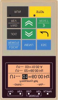 Keypad Operation Digital Operator Display The key names and functions of the Digital Operator are described below Drive Mode Indicators FWD: Lights up when a forward run command is input.