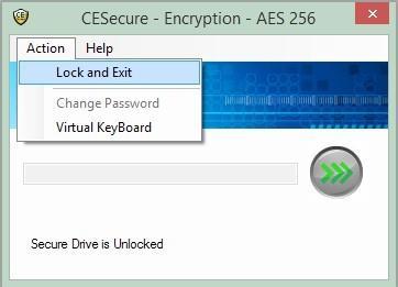 Unlocking an Encrypted Area from the System Tray If an Encrypted area has been locked without terminating the program, then: Right mouse click on the CESecure Icon in the windows system tray, and