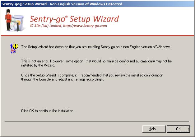 Running on a non-english version of Windows If the Setup Wizard detects a non-english language version of Windows is being run, the following dialog will be displayed. This is not an error.