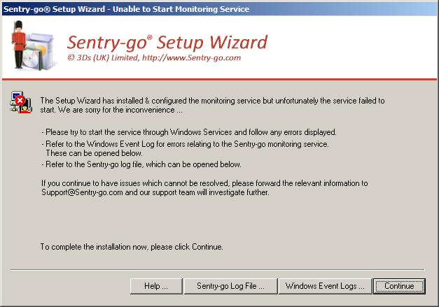 If the monitor cannot be started If you re installing the Sentry-go monitoring service, the Setup Wizard will attempt to run it for the first time following installation & configured settings.