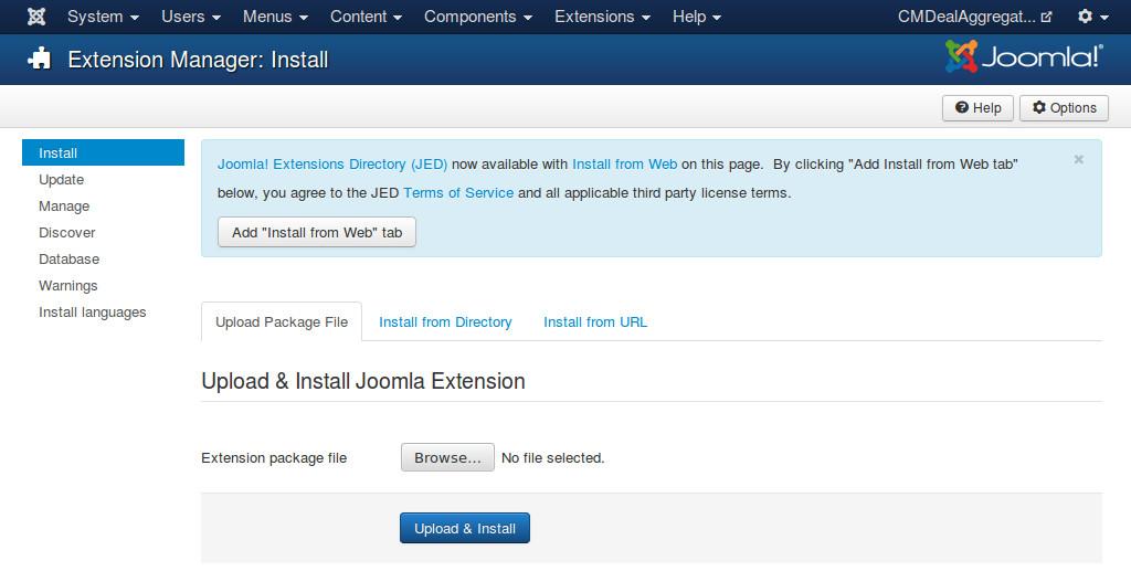 CHAPTER 2 Installing Log into the Joomla! Administrator section and click on the menu Extensions -> Extension Manager, you will be in Install submenu.