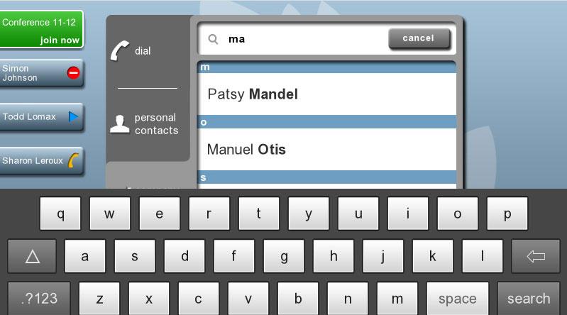 Making a call On the ipad, the search keyboard looks like this: Dialing addresses that include letters or symbols You might need to dial someone who has a video address that includes letters or