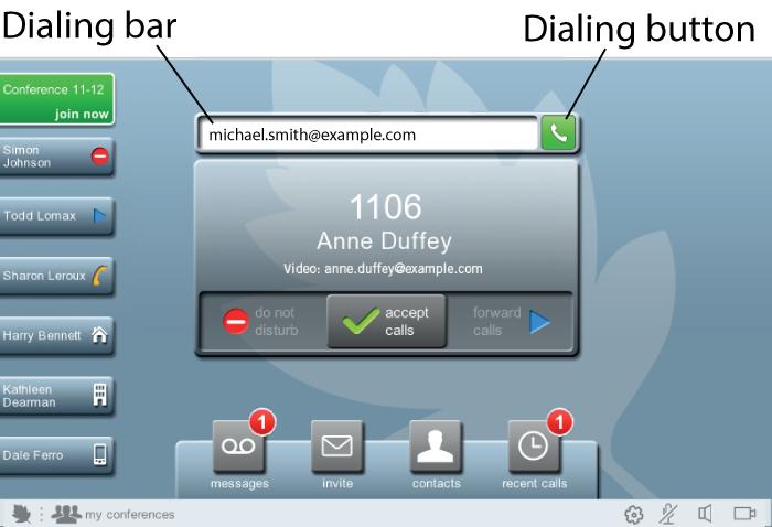 Type the letters, numbers, and symbols into the dialing bar on the home screen using your computer keyboard. 2. Select the dialing button to make the call.