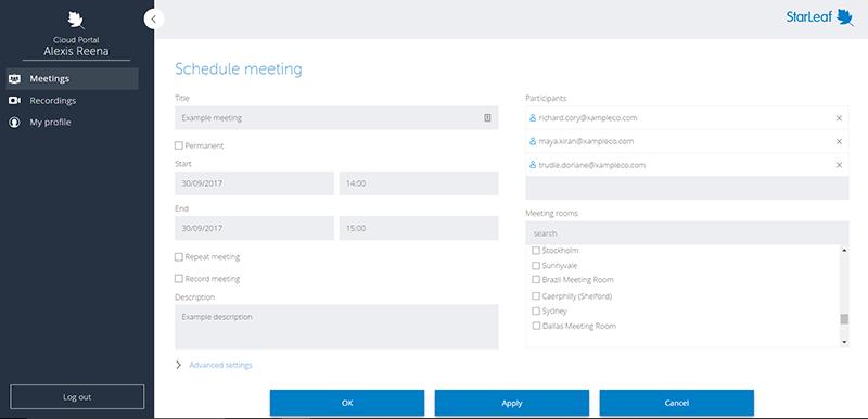 How to schedule a meeting How to schedule a meeting When you schedule a meeting, you will log in to the StarLeaf Portal. There, you can choose when your meeting takes place and who attends.