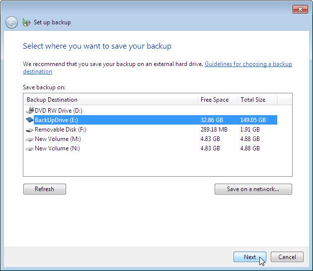 b. Select the location where the backup will be stored.