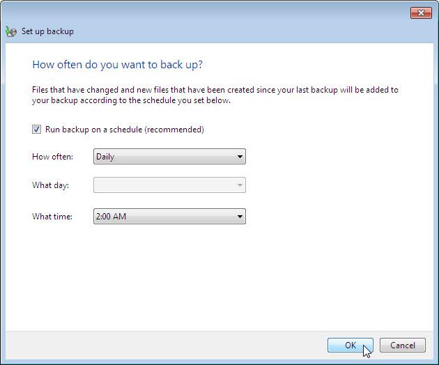 Place a check mark in the checkbox Run backup on a schedule (recommended).