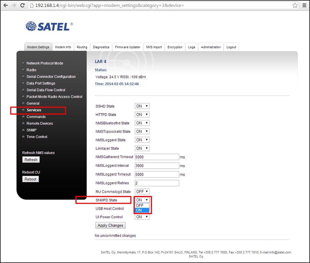 ENABLING SNMP OPERATION First step to enable SNMP operation in SATELLAR is to download the MIB files from the SATEL web pages, from Support, Downloads, Firmware section (April 7, 2014: http://www.