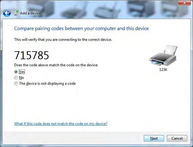 Setup for Windows OS Bluetooth Option Configuration 61 6. The printer will print a pairing code.
