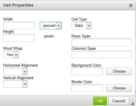 To edit the Cell properties, select Cell>Cell Properties. A pop up box will open.