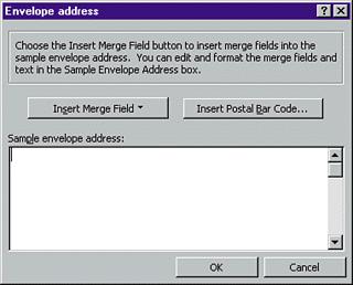 Enter Address Fields Click the Insert Merge Field button to begin building the field codes you want to include on each envelope in the merge.