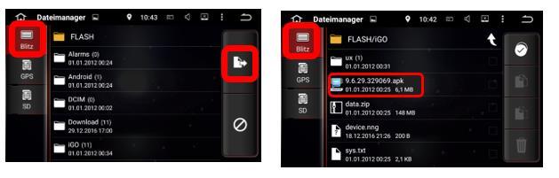 Save unpacked folder without changing anything on a USB stick or SD Card and insert it to the device On File Manager, select the USB memory on the right.