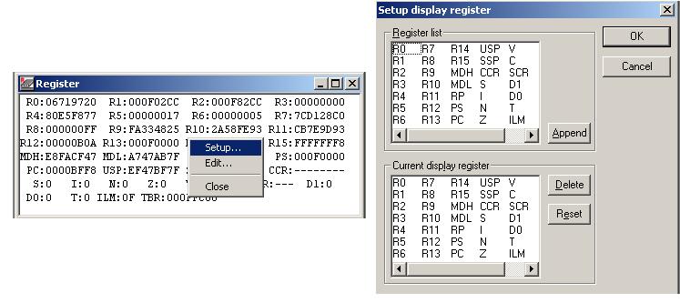 Monitoring and Manipulating The registers are: R0-R12 R13 R14 R15 PC PS TBR RP SSP USP MDH, MDL TBR Abbr.