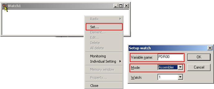Monitoring and Manipulating 4.3 Monitoring and Manipulating Assembly Variables To display assembly variables choose in the debugging mode: View -> Watch -> Watch1.
