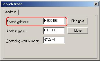 Trace 7.5 Search Trace To find particular memory location in trace window, one can use find feature.