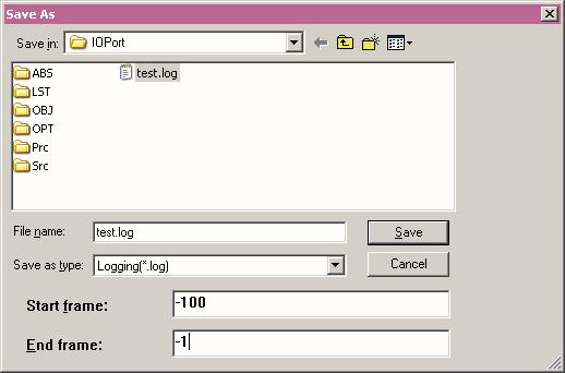 Trace 7.7 Saving Trace Data Since Softune version V30L34R05 it is possible to save the trace data beginning with a starting frame and ending with an end frame.