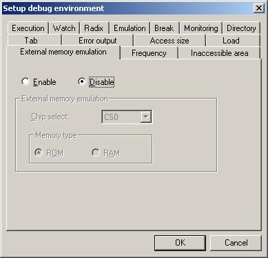 Debug Environment Setup Procedure 12.12 External Memory Emulation Enable/disable Whether to enable or disable the external memory emulation function is specified.
